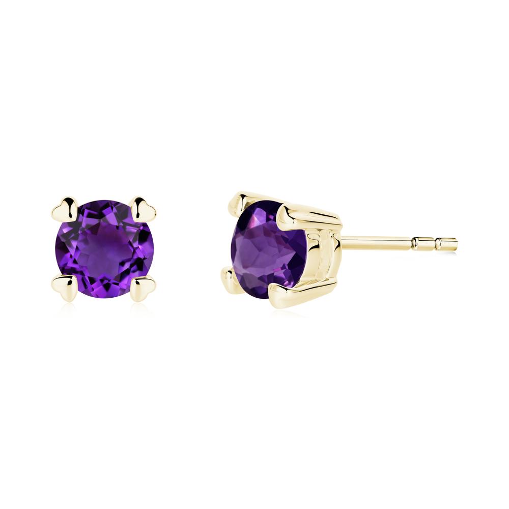 Amethyst Stud Earrings with Heart Prongs - LUO Jewelry #metal_18k yellow gold