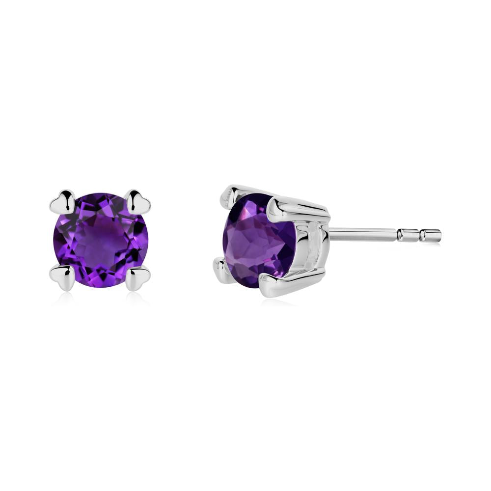 Amethyst Stud Earrings with Heart Prongs - LUO Jewelry #metal_platinum