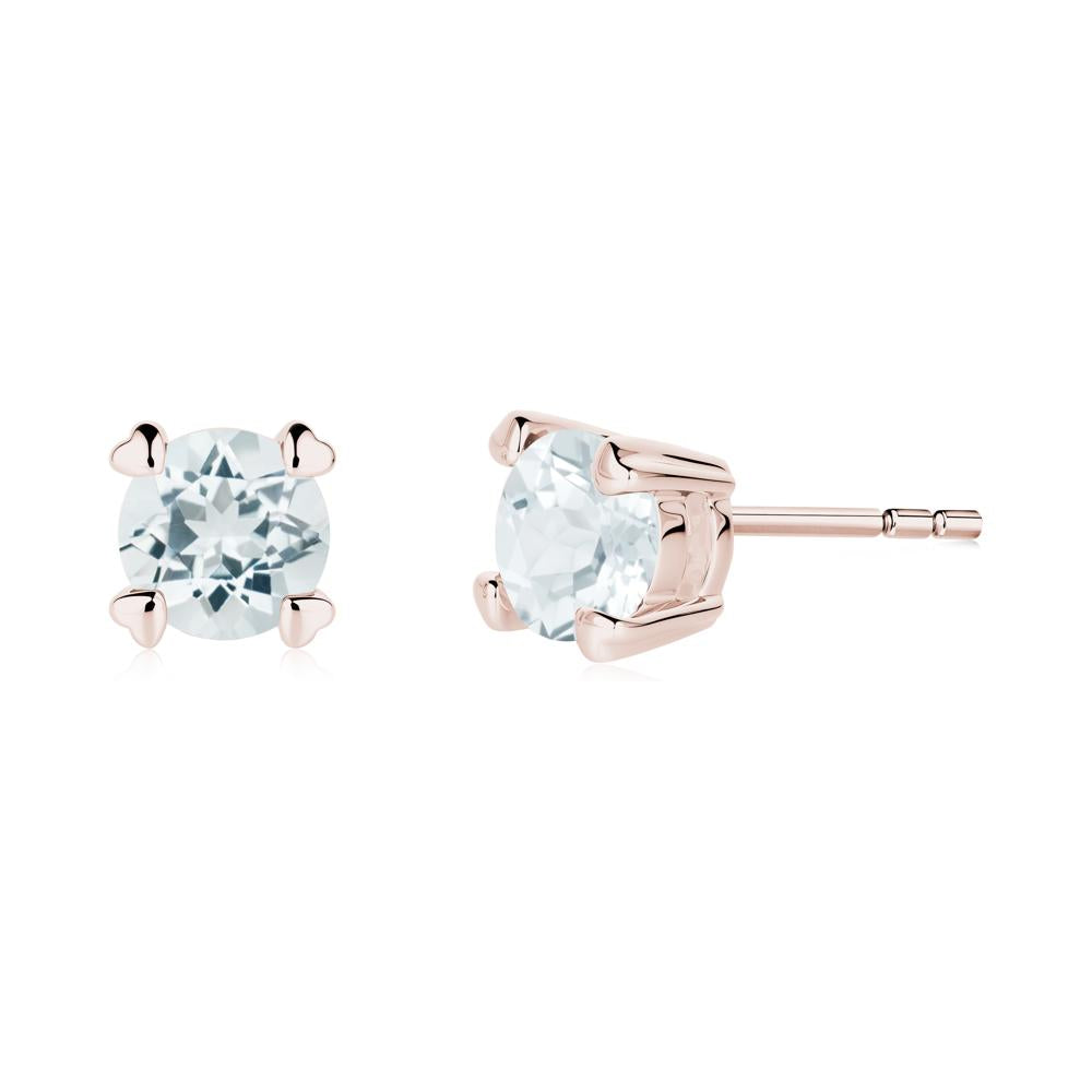 Heart Prongs Aquamarine Stud Earrings - LUO Jewelry #metal_14k rose gold