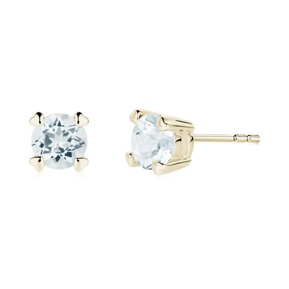 Heart Prongs Aquamarine Stud Earrings - LUO Jewelry #metal_14k yellow gold