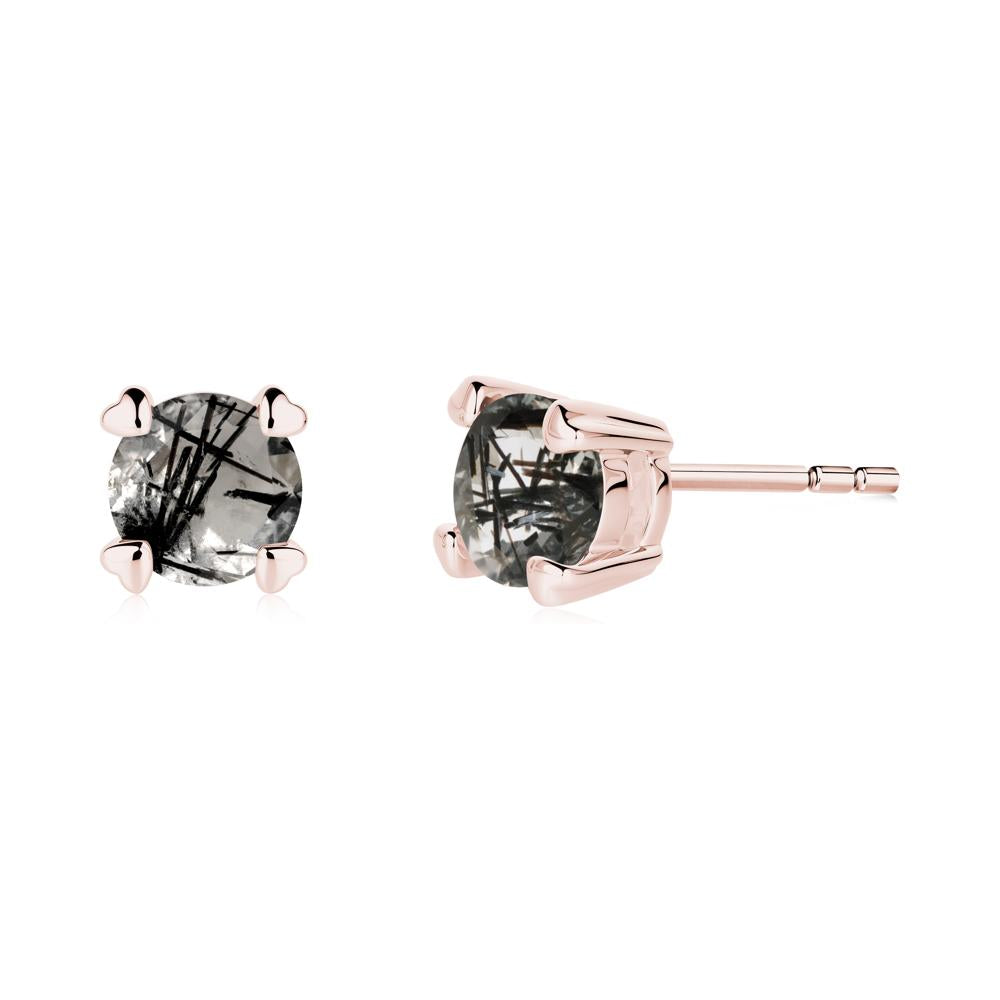Black Rutilated Quartz Stud Earrings with Heart Prongs - LUO Jewelry #metal_18k rose gold