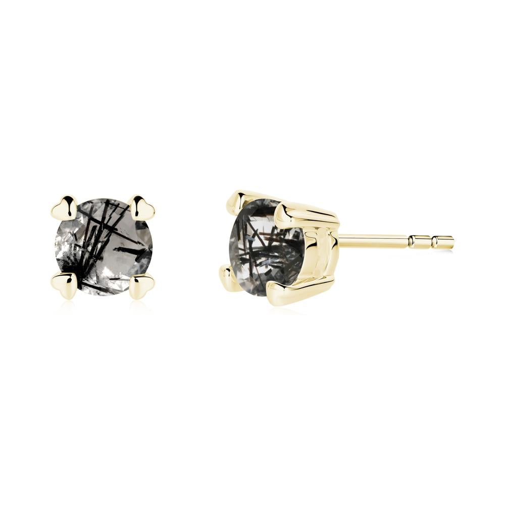 Black Rutilated Quartz Stud Earrings with Heart Prongs - LUO Jewelry #metal_18k yellow gold