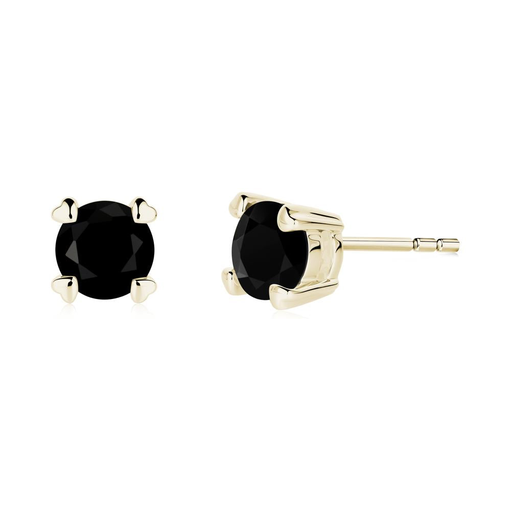 Heart Prongs Black Spinel Stud Earrings - LUO Jewelry #metal_14k yellow gold