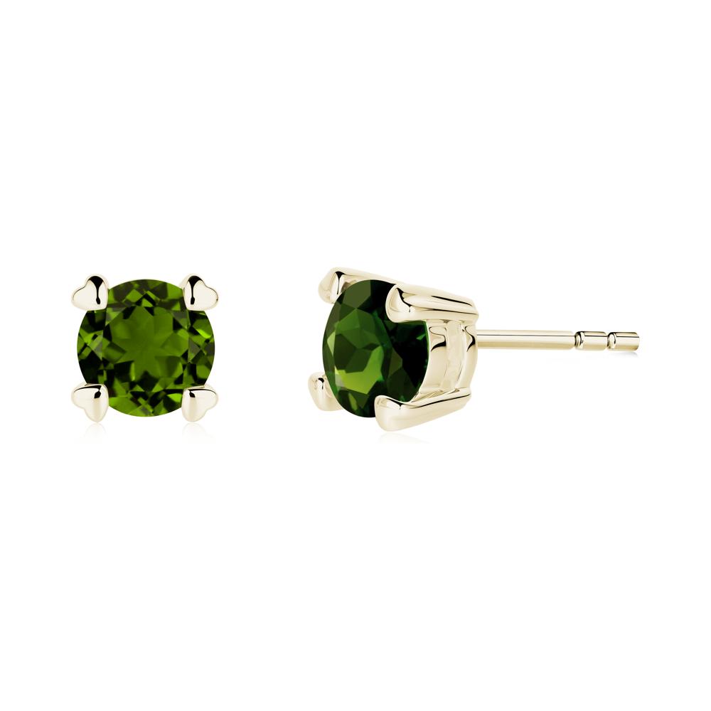 Diopside Stud Earrings with Heart Prongs - LUO Jewelry #metal_14k yellow gold