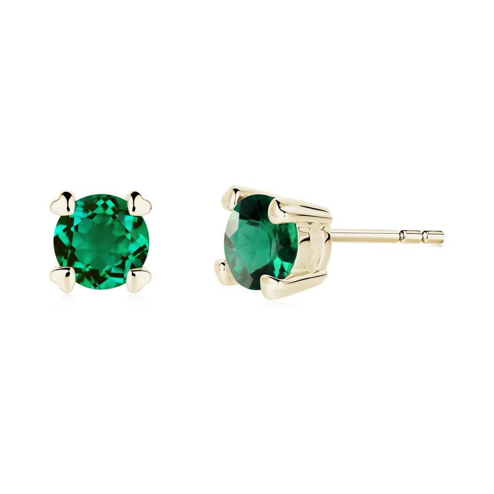 Heart Prongs Emerald Stud Earrings - LUO Jewelry #metal_14k yellow gold