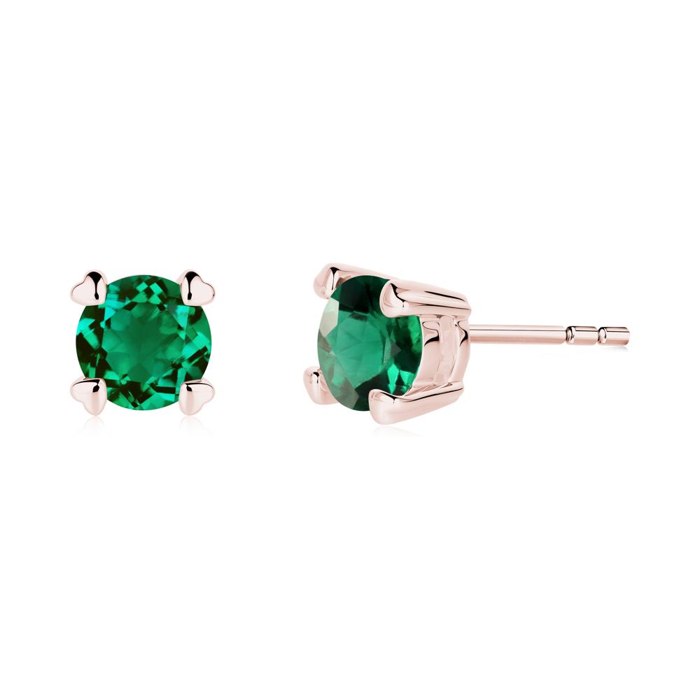 Heart Prongs Emerald Stud Earrings - LUO Jewelry #metal_18k rose gold