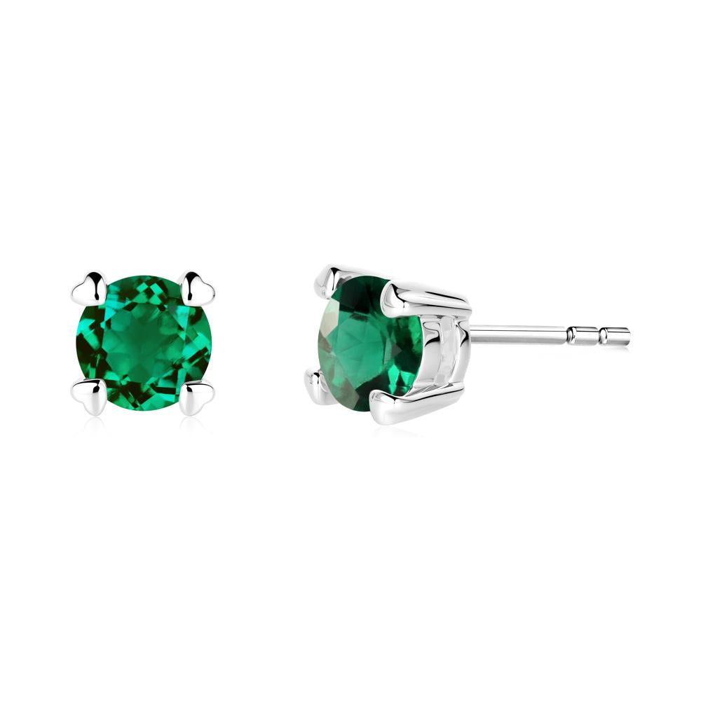 Heart Prongs Emerald Stud Earrings - LUO Jewelry #metal_18k white gold