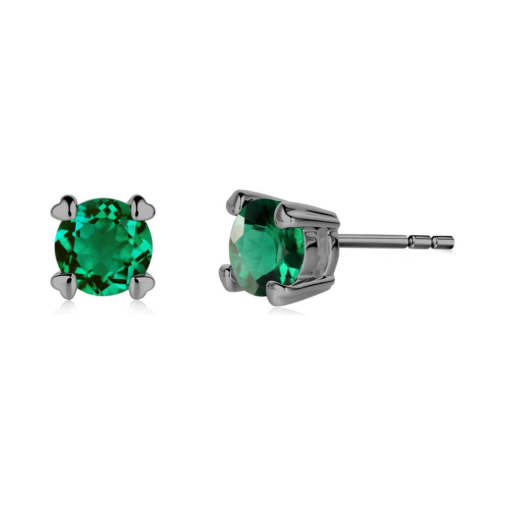 Heart Prongs Emerald Stud Earrings - LUO Jewelry #metal_black finish sterling silver