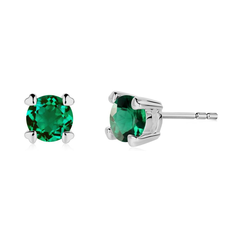 Heart Prongs Emerald Stud Earrings - LUO Jewelry #metal_platinum