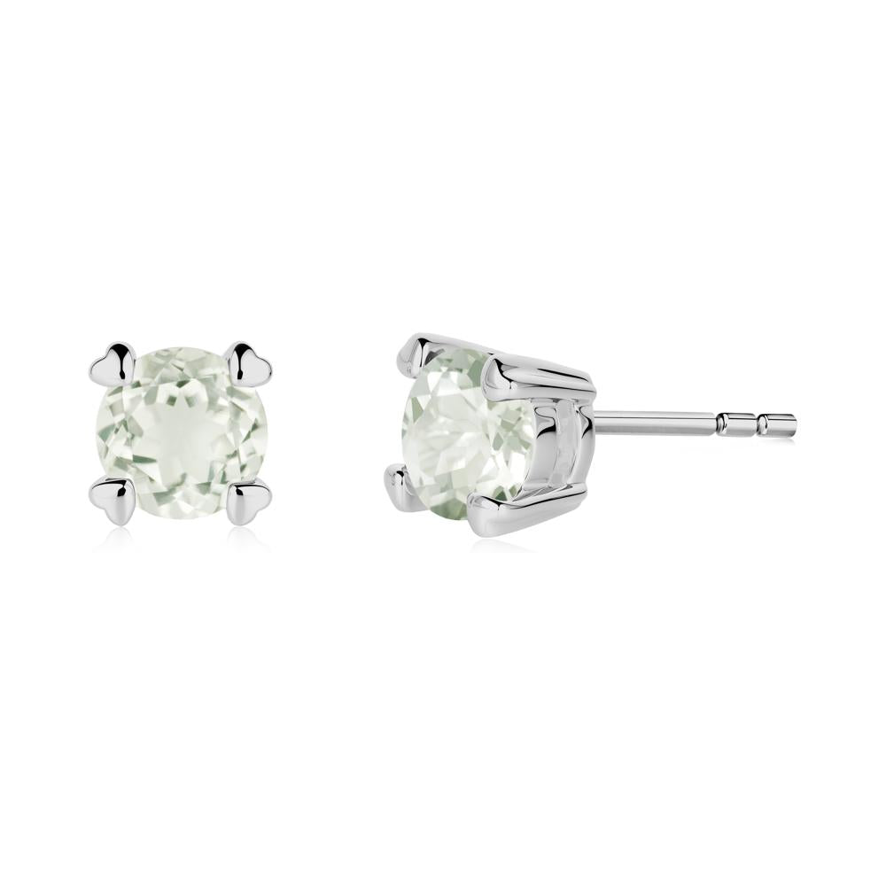 Heart Prongs Solitaire Green Amethyst Earrings - LUO Jewelry #metal_platinum
