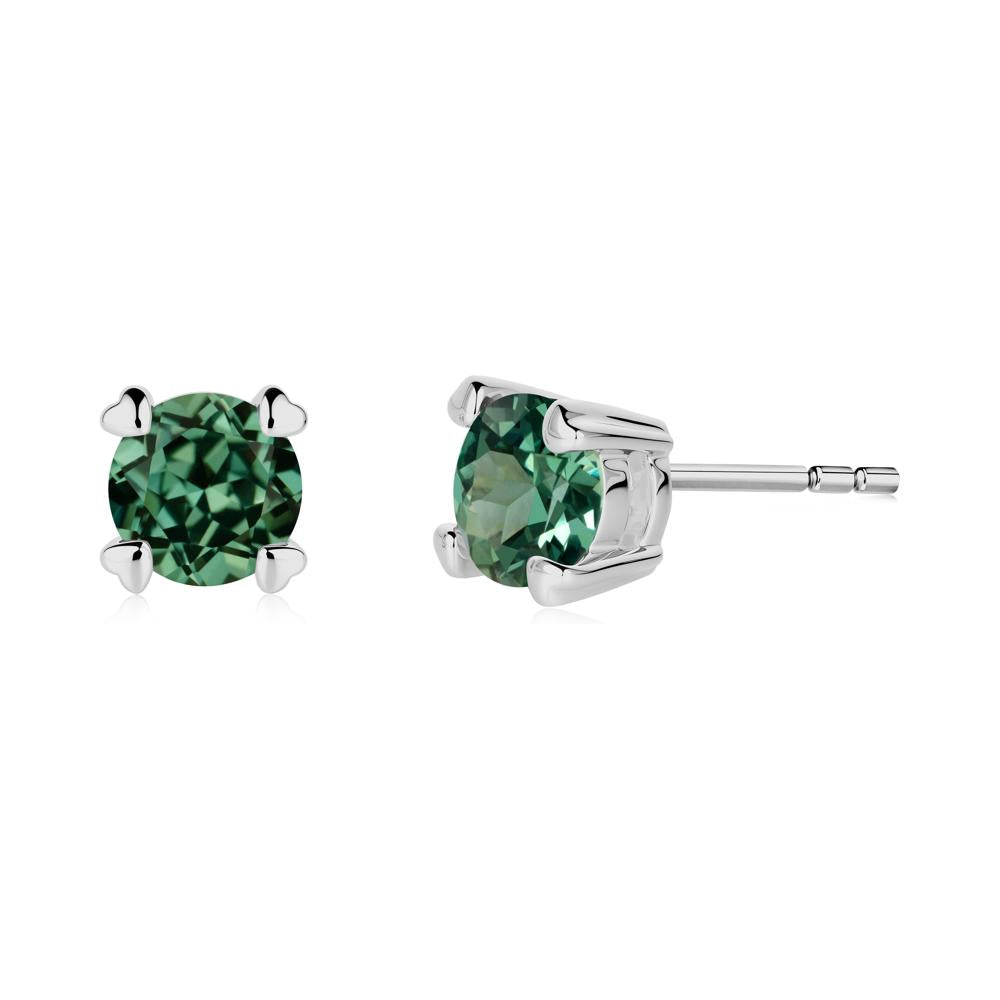 Heart Prongs Green Sapphire Stud Earrings - LUO Jewelry #metal_platinum