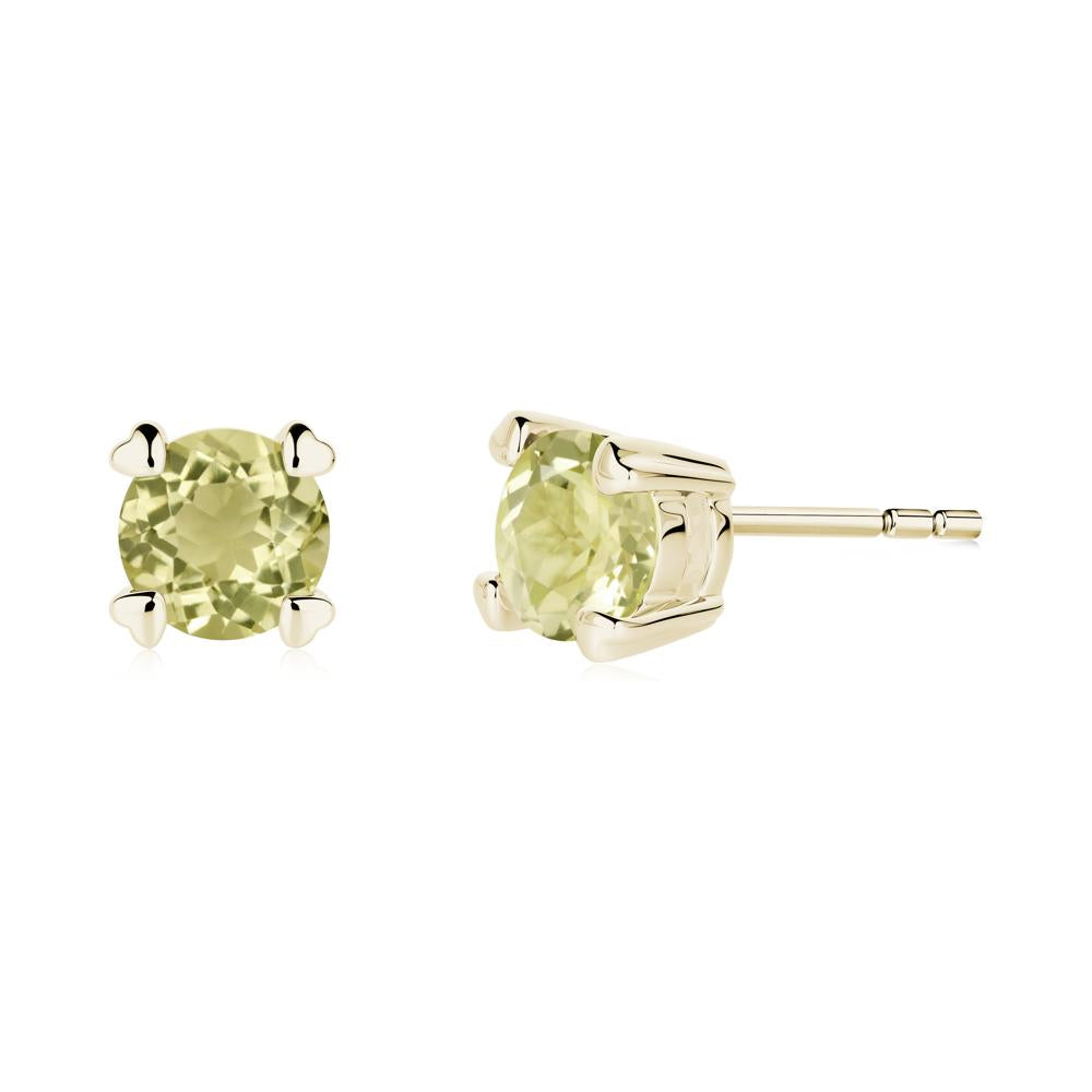 Lemon Quartz Stud Earrings with Heart Prongs - LUO Jewelry #metal_14k yellow gold