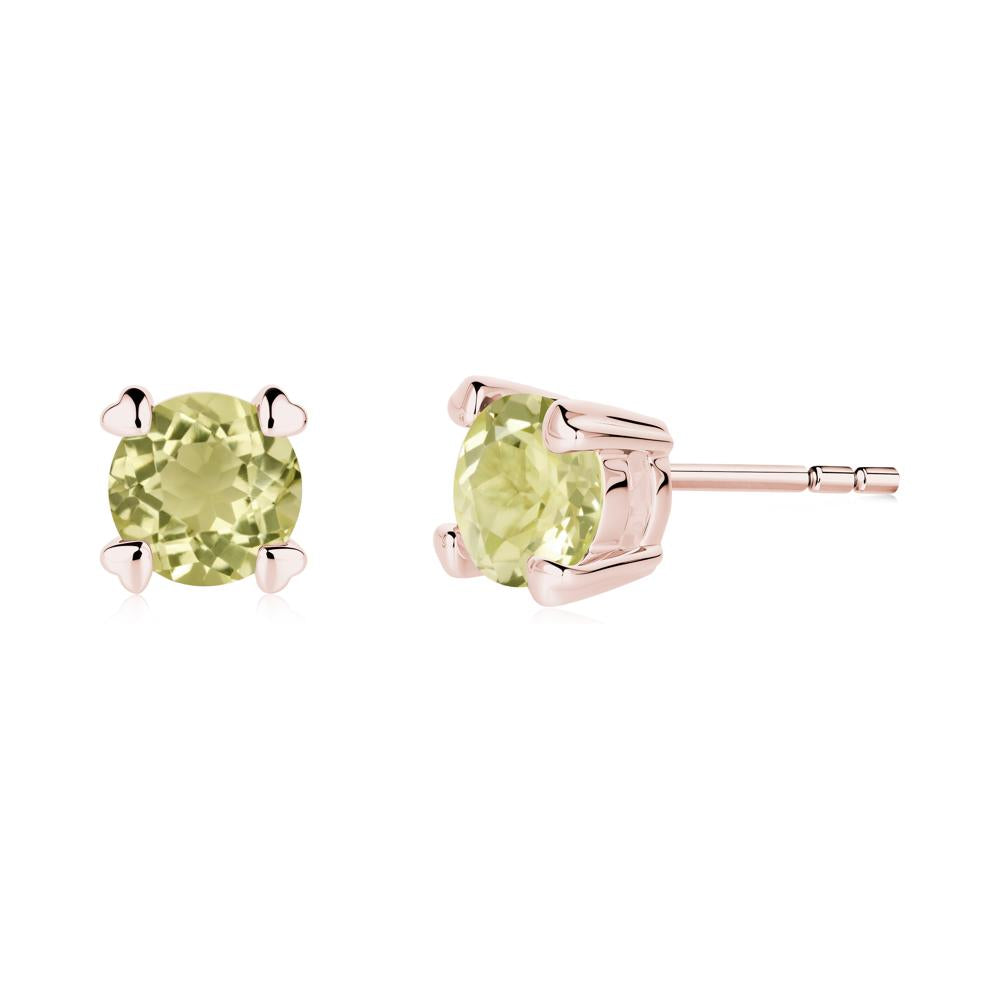 Lemon Quartz Stud Earrings with Heart Prongs - LUO Jewelry #metal_18k rose gold