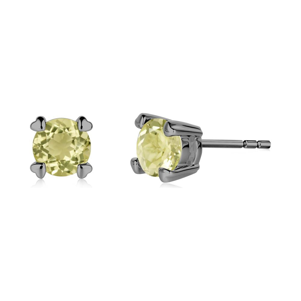 Lemon Quartz Stud Earrings with Heart Prongs - LUO Jewelry #metal_black finish sterling silver