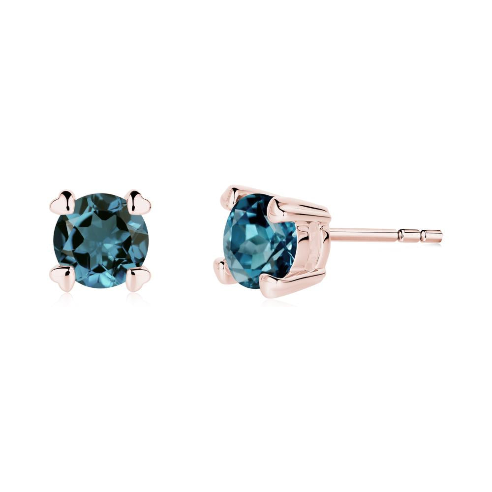 Heart Prongs London Blue Topaz Stud Earrings - LUO Jewelry #metal_18k rose gold