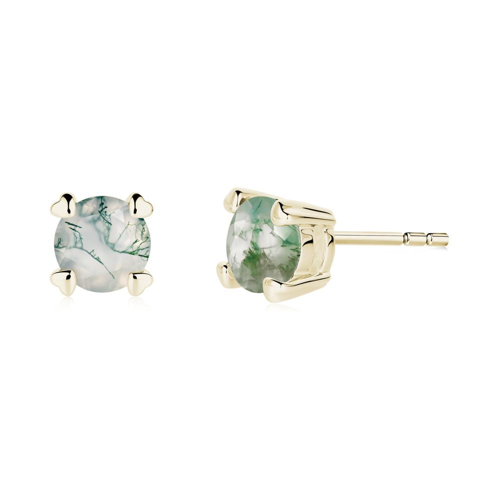Moss Agate Stud Earrings with Heart Prongs - LUO Jewelry #metal_14k yellow gold