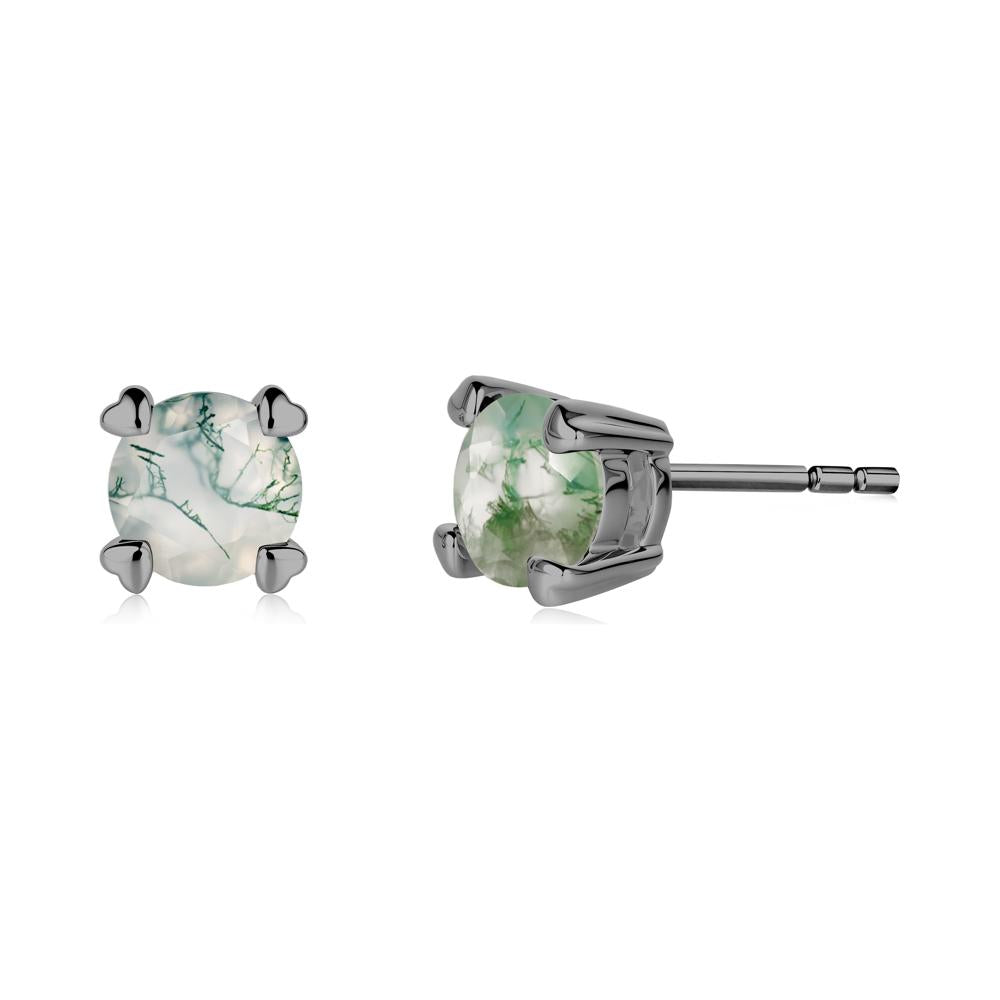 Moss Agate Stud Earrings with Heart Prongs - LUO Jewelry #metal_black finish sterling silver