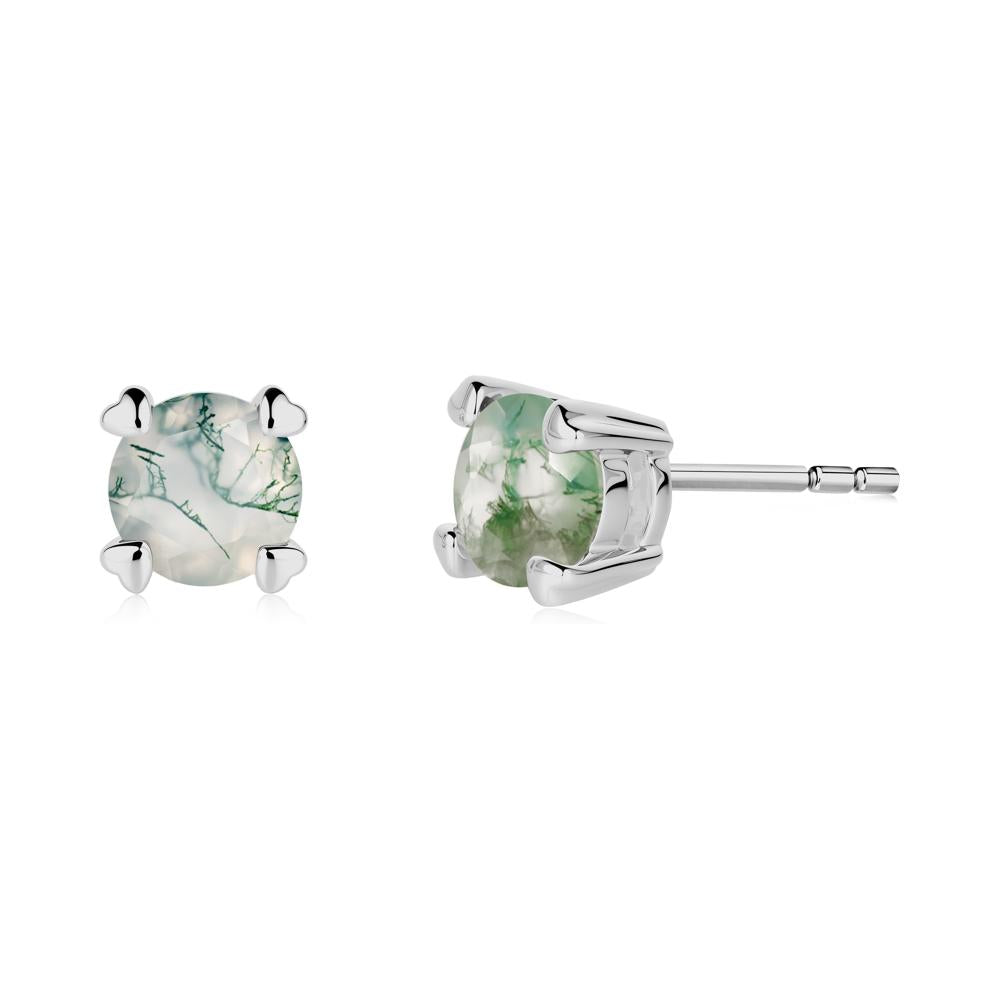 Moss Agate Stud Earrings with Heart Prongs - LUO Jewelry #metal_platinum
