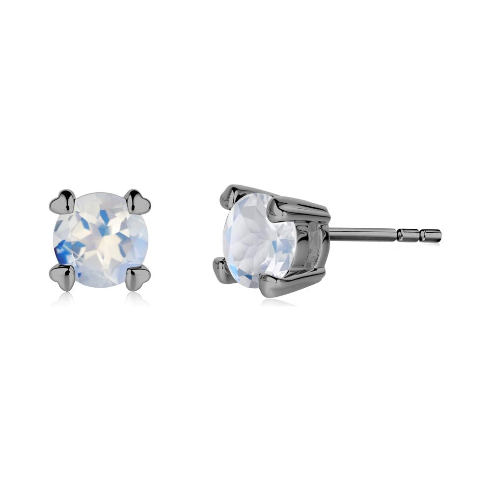 Moonstone Stud Earrings with Heart Prongs - LUO Jewelry #metal_black finish sterling silver