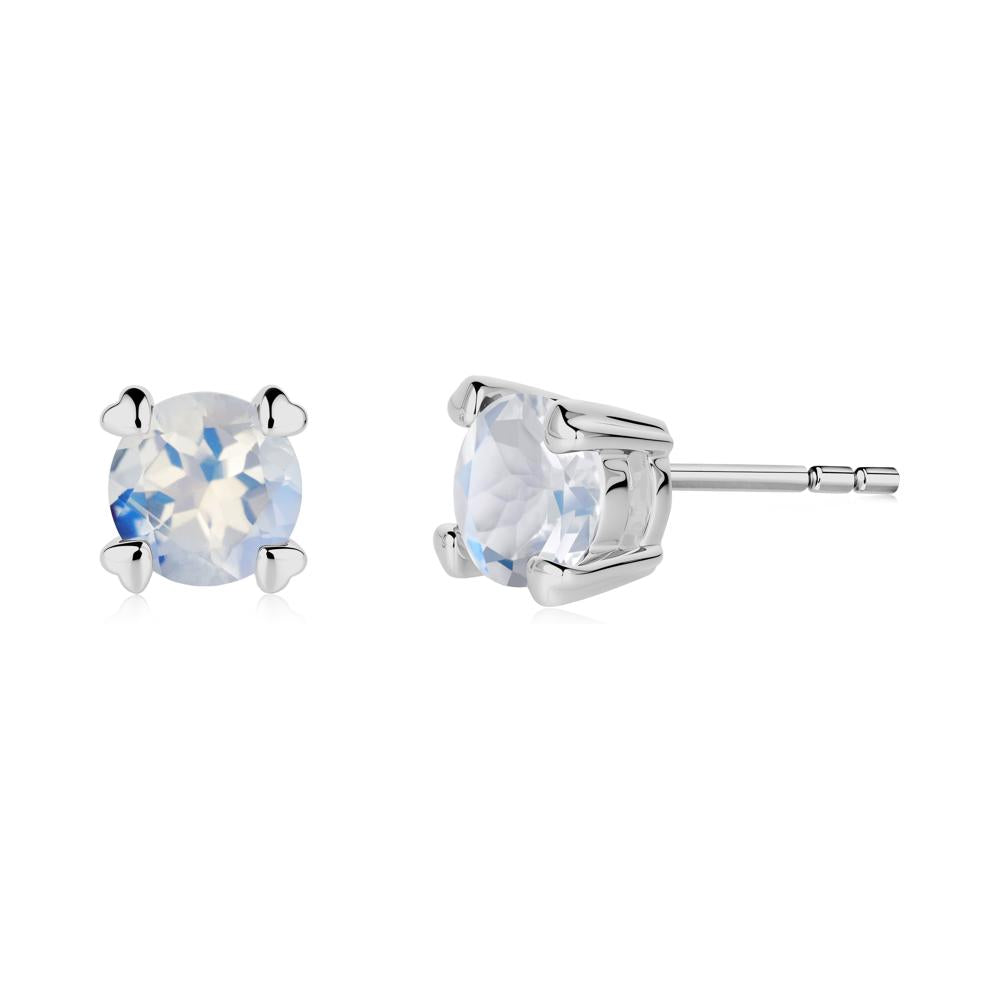 Moonstone Stud Earrings with Heart Prongs - LUO Jewelry #metal_platinum