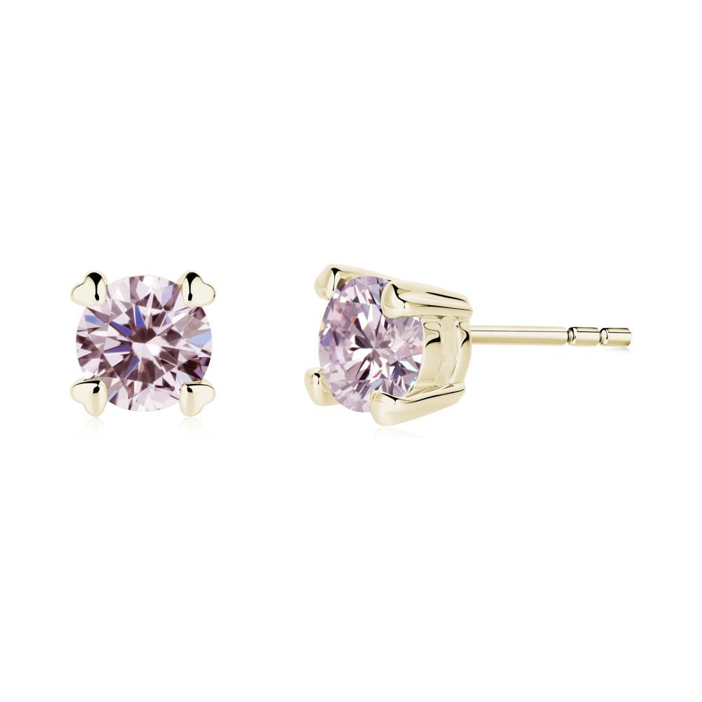 Heart Prongs Pink Cubic Zirconia Stud Earrings - LUO Jewelry #metal_14k yellow gold