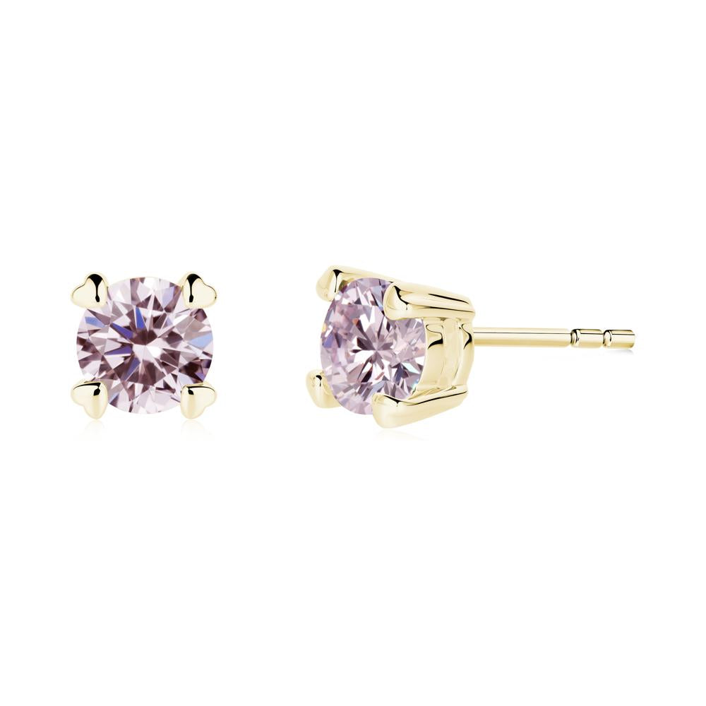 Heart Prongs Pink Cubic Zirconia Stud Earrings - LUO Jewelry #metal_18k yellow gold