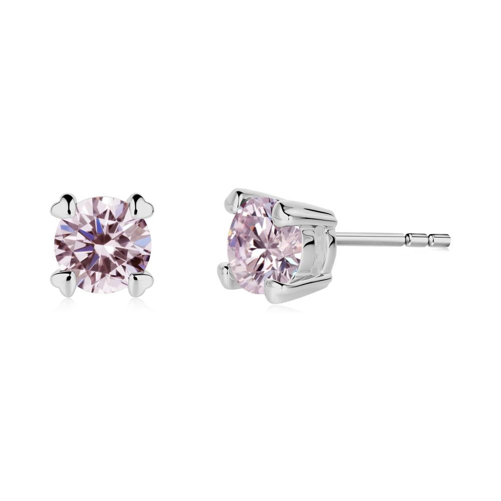Heart Prongs Pink Cubic Zirconia Stud Earrings - LUO Jewelry #metal_platinum