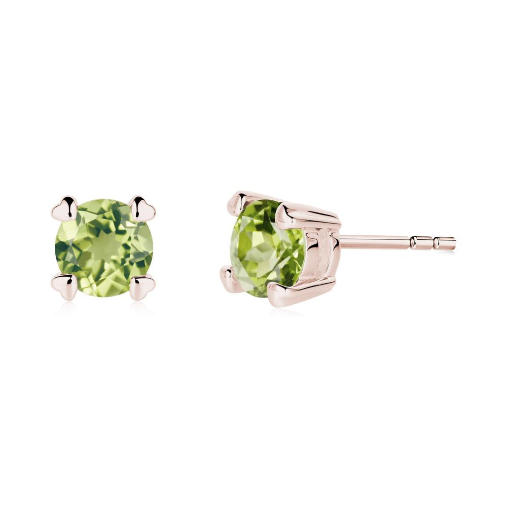 Peridot Stud Earrings with Heart Prongs - LUO Jewelry #metal_14k rose gold