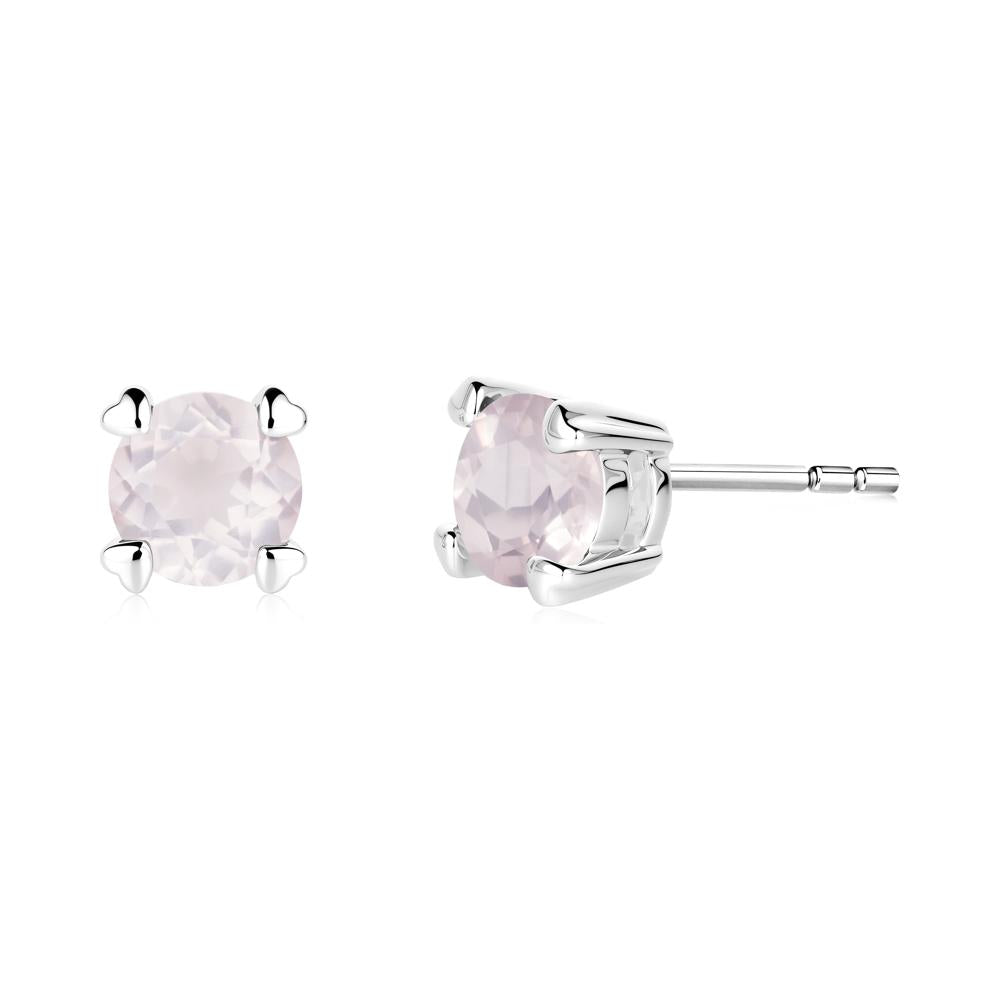 Heart Prongs Rose Quartz Stud Earrings - LUO Jewelry #metal_14k white gold