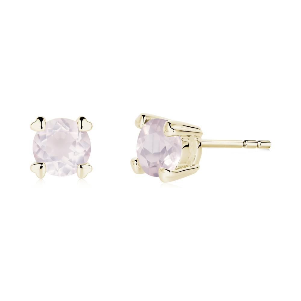 Heart Prongs Rose Quartz Stud Earrings - LUO Jewelry #metal_14k yellow gold