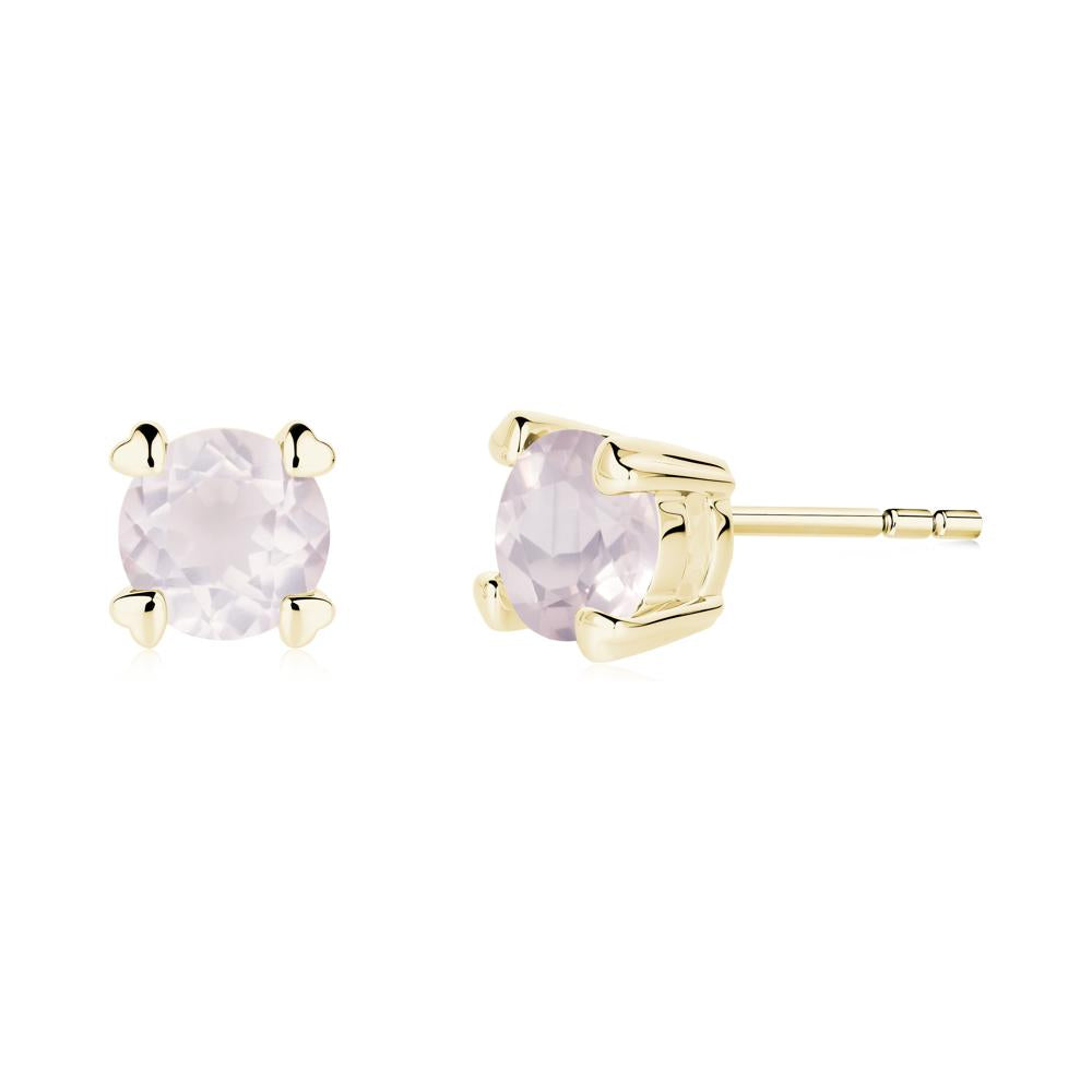 Heart Prongs Rose Quartz Stud Earrings - LUO Jewelry #metal_18k yellow gold