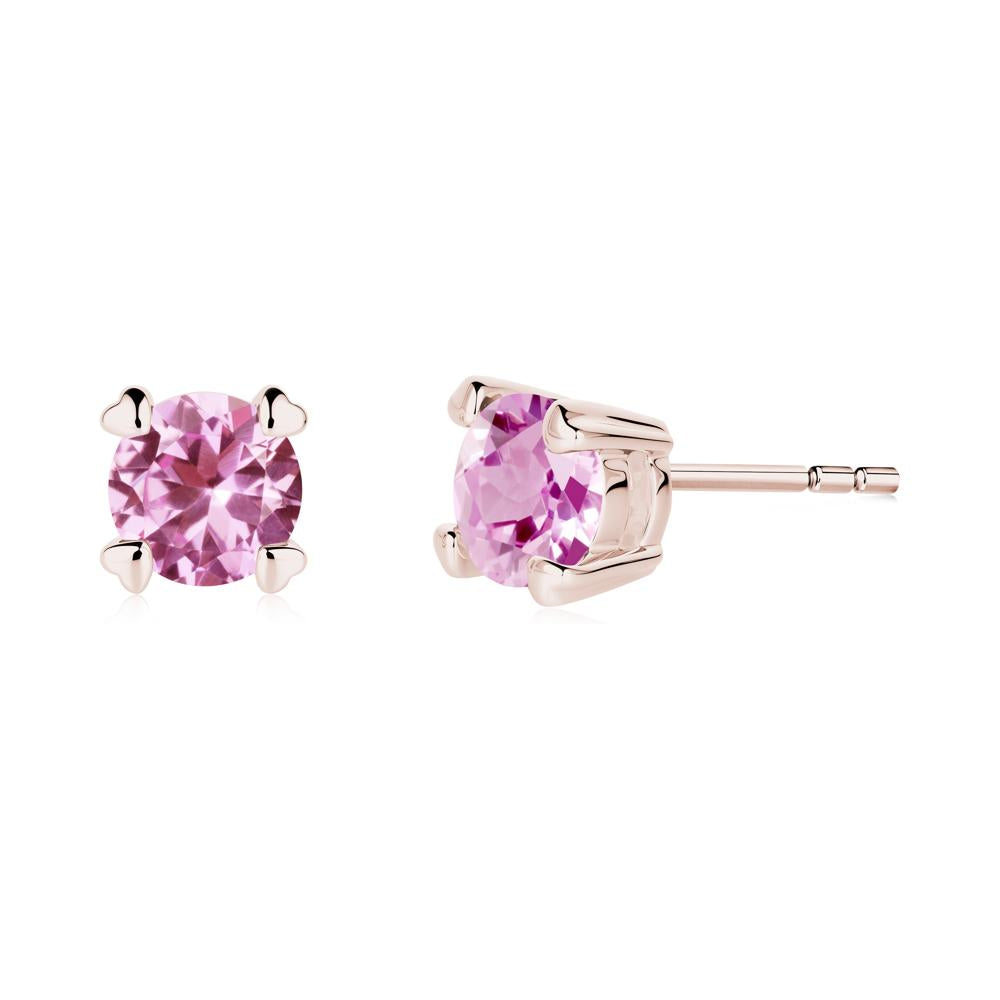 Pink Sapphire Stud Earrings with Heart Prongs - LUO Jewelry #metal_14k rose gold