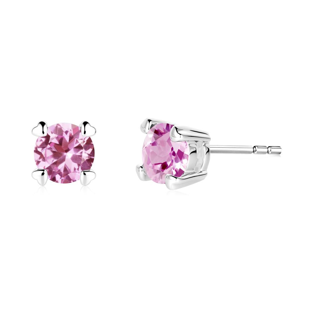 Pink Sapphire Stud Earrings with Heart Prongs - LUO Jewelry #metal_14k white gold