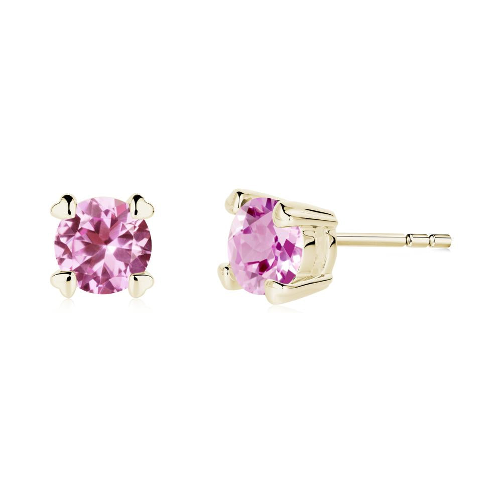 Pink Sapphire Stud Earrings with Heart Prongs - LUO Jewelry #metal_14k yellow gold