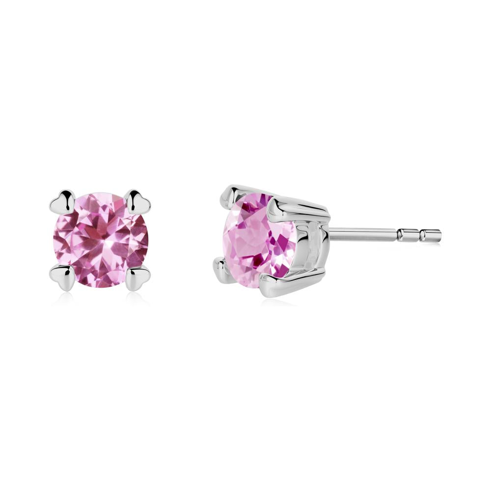 Pink Sapphire Stud Earrings with Heart Prongs - LUO Jewelry #metal_platinum