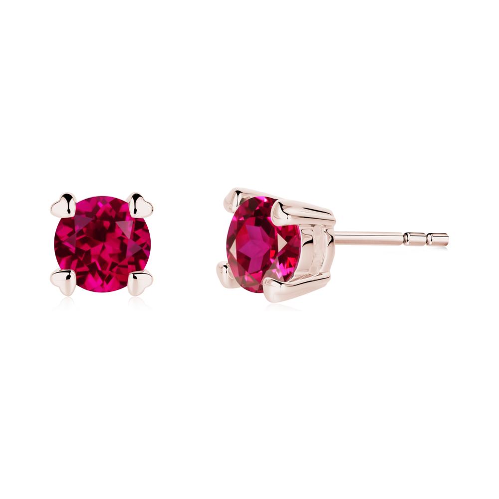 Heart Prongs Solitaire Ruby Earrings - LUO Jewelry #metal_14k rose gold