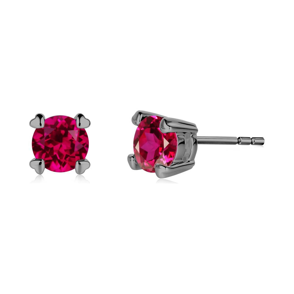 Heart Prongs Solitaire Ruby Earrings - LUO Jewelry #metal_black finish sterling silver