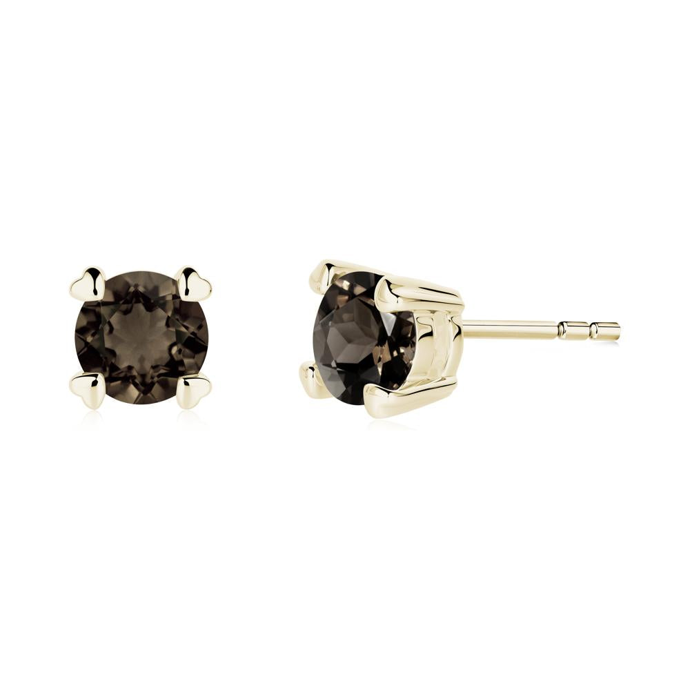 Smoky Quartz Stud Earrings with Heart Prongs - LUO Jewelry #metal_14k yellow gold