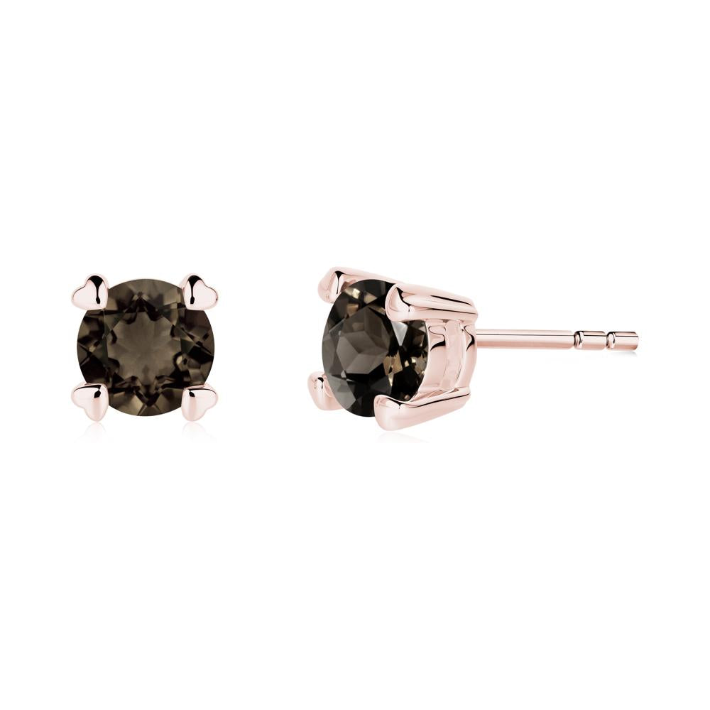 Smoky Quartz Stud Earrings with Heart Prongs - LUO Jewelry #metal_18k rose gold
