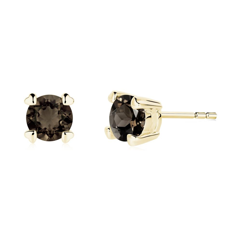 Smoky Quartz Stud Earrings with Heart Prongs - LUO Jewelry #metal_18k yellow gold
