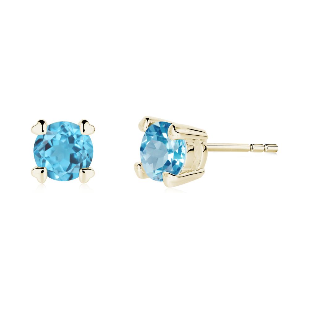 Heart Prongs Solitaire Swiss Blue Topaz Earrings - LUO Jewelry #metal_14k yellow gold