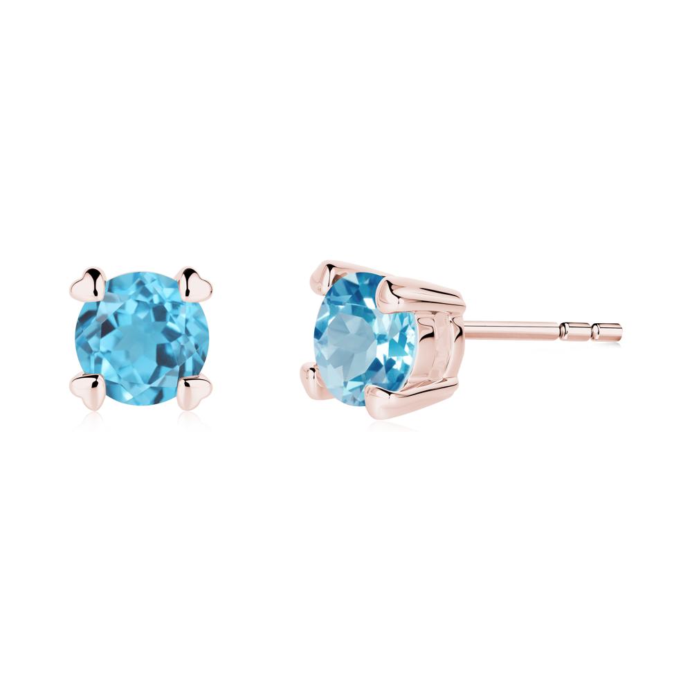 Heart Prongs Solitaire Swiss Blue Topaz Earrings - LUO Jewelry #metal_18k rose gold