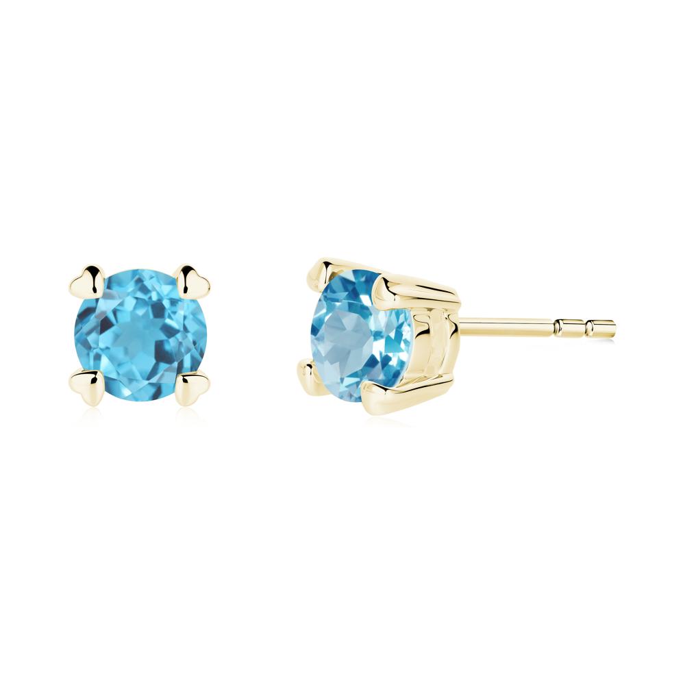 Heart Prongs Solitaire Swiss Blue Topaz Earrings - LUO Jewelry #metal_18k yellow gold
