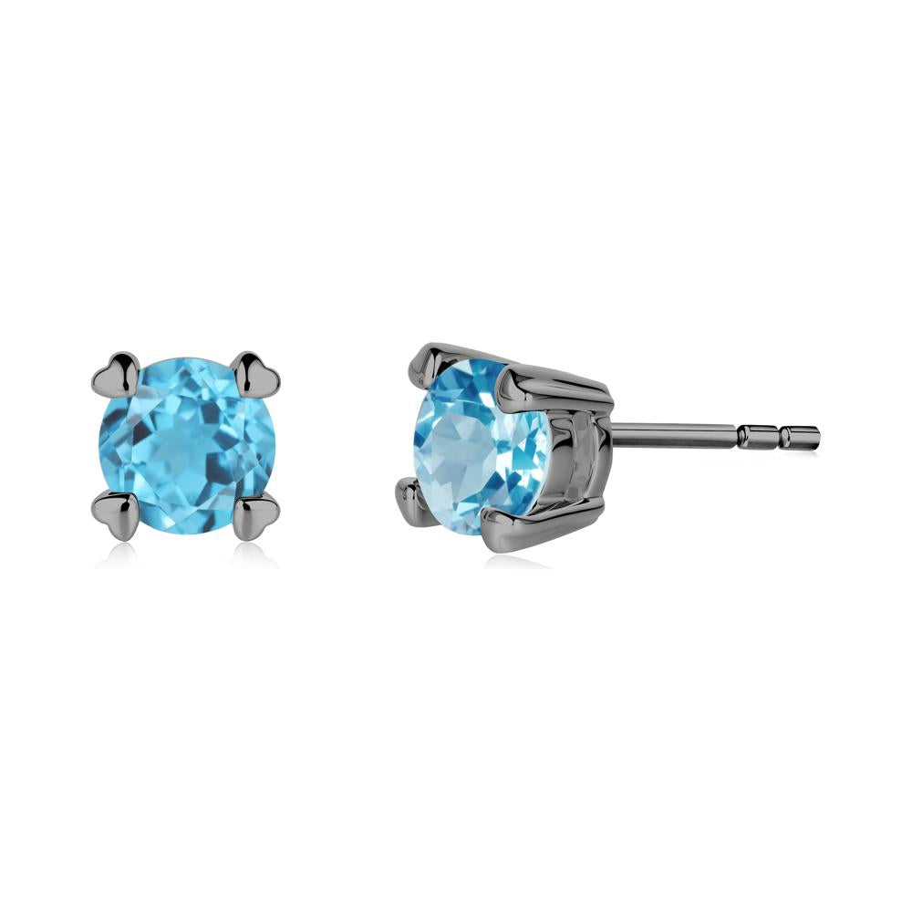 Heart Prongs Solitaire Swiss Blue Topaz Earrings - LUO Jewelry #metal_black finish sterling silver