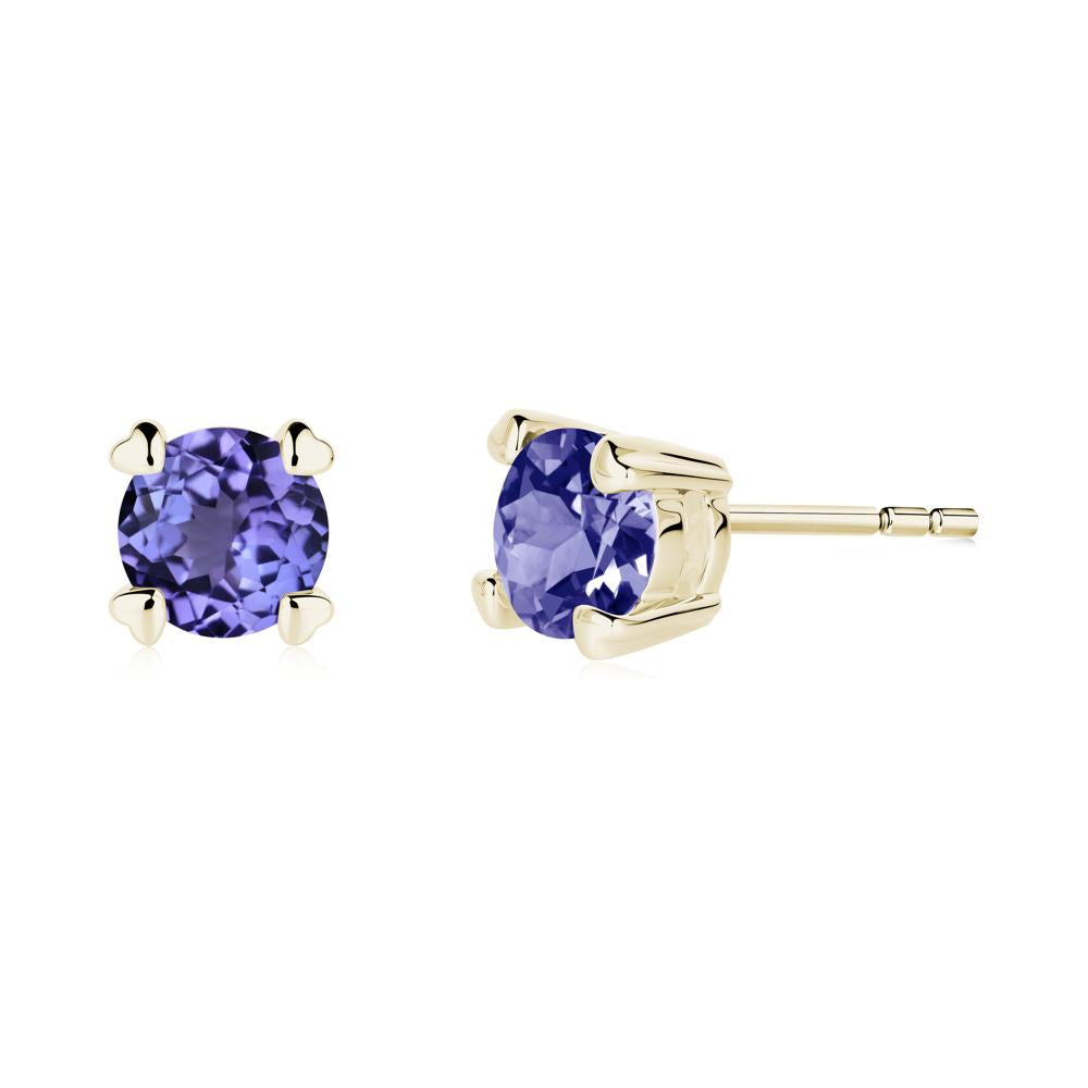 Heart Prongs Solitaire Tanzanite Earrings - LUO Jewelry #metal_14k yellow gold