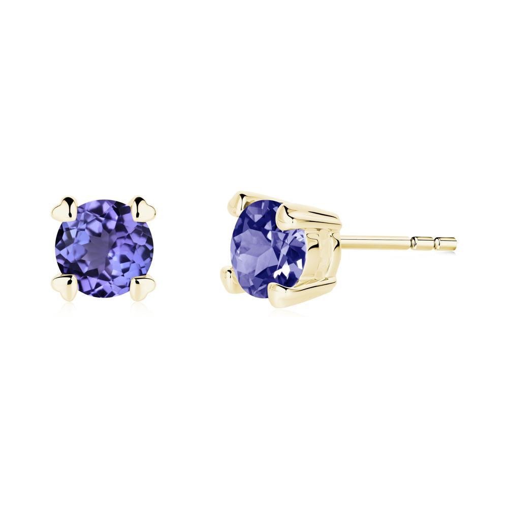 Heart Prongs Solitaire Tanzanite Earrings - LUO Jewelry #metal_18k yellow gold