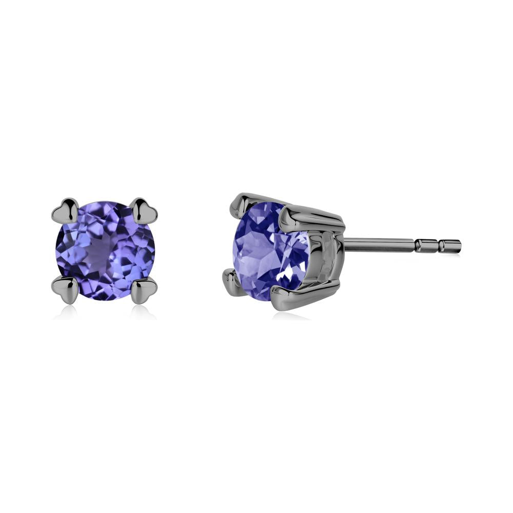 Heart Prongs Solitaire Tanzanite Earrings - LUO Jewelry #metal_black finish sterling silver