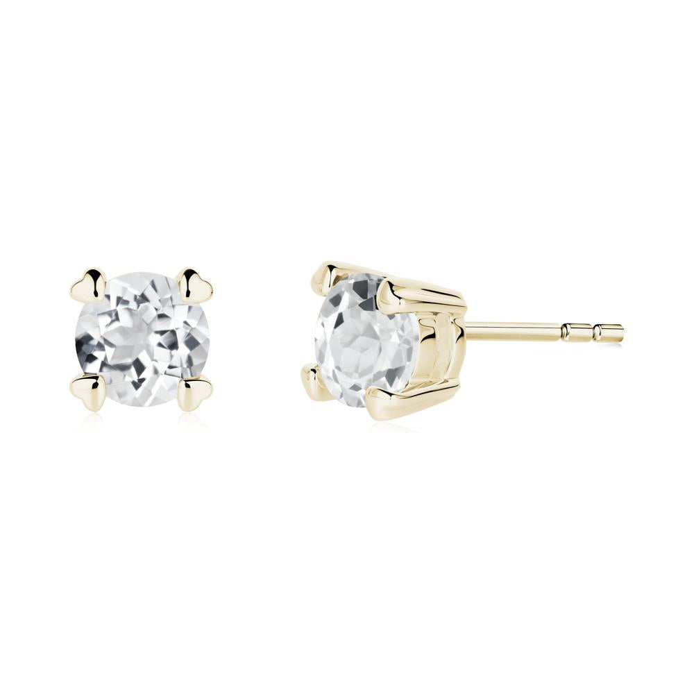 Heart Prongs Solitaire White Topaz Earrings - LUO Jewelry #metal_14k yellow gold