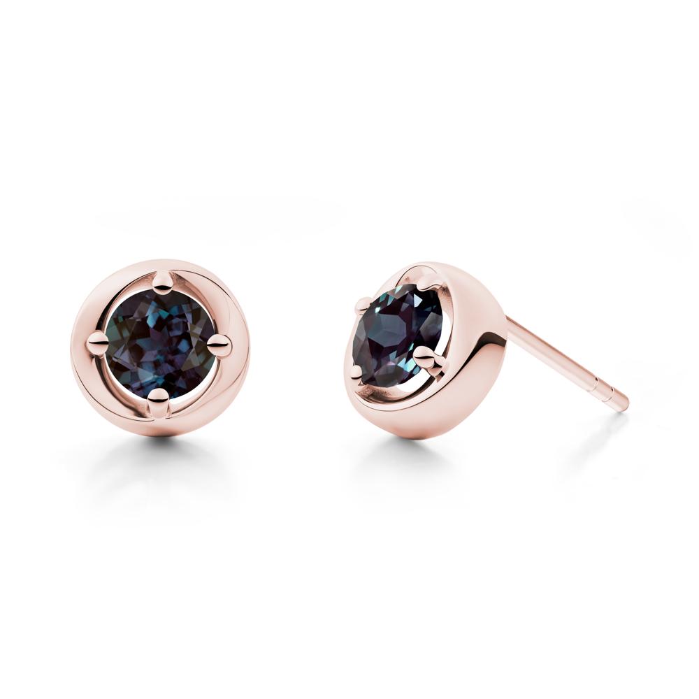 Minimalist Round Alexandrite Stud Earrings - LUO Jewelry #metal_18k rose gold