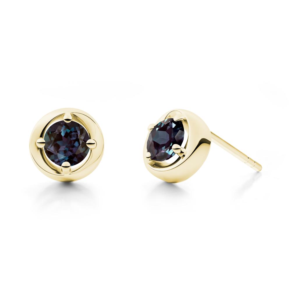 Minimalist Round Alexandrite Stud Earrings - LUO Jewelry #metal_18k yellow gold